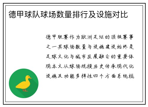 德甲球队球场数量排行及设施对比